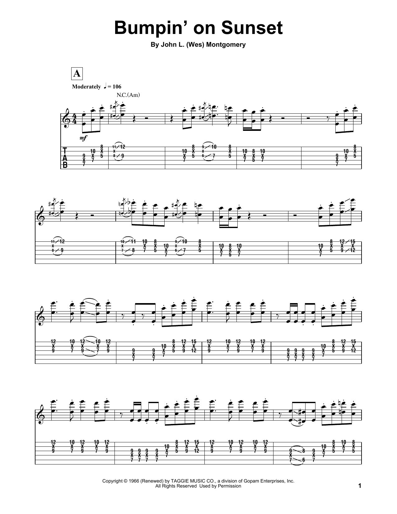 Wes Montgomery Bumpin' On Sunset Sheet Music