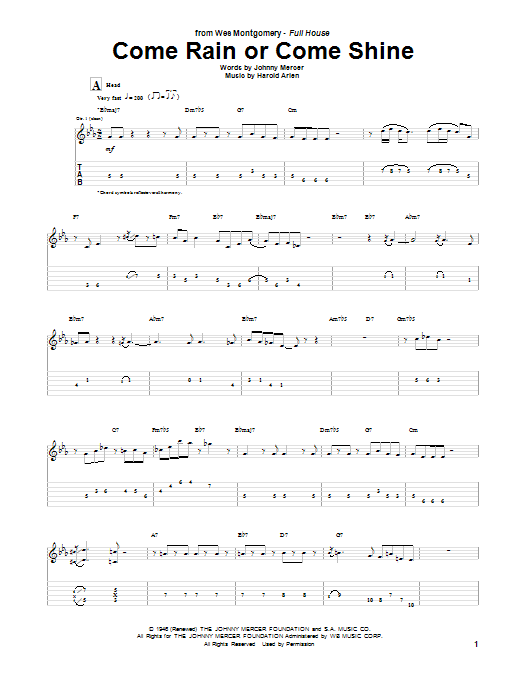 Wes Montgomery Come Rain Or Come Shine Sheet Music