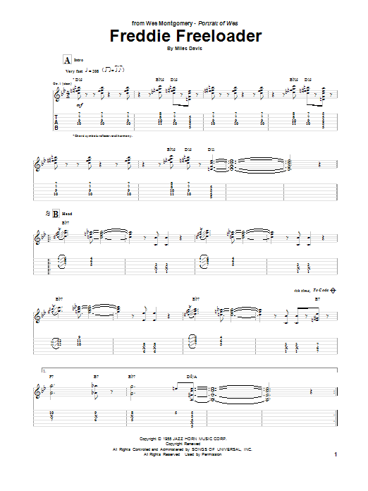 Wes Montgomery Freddie Freeloader Sheet Music