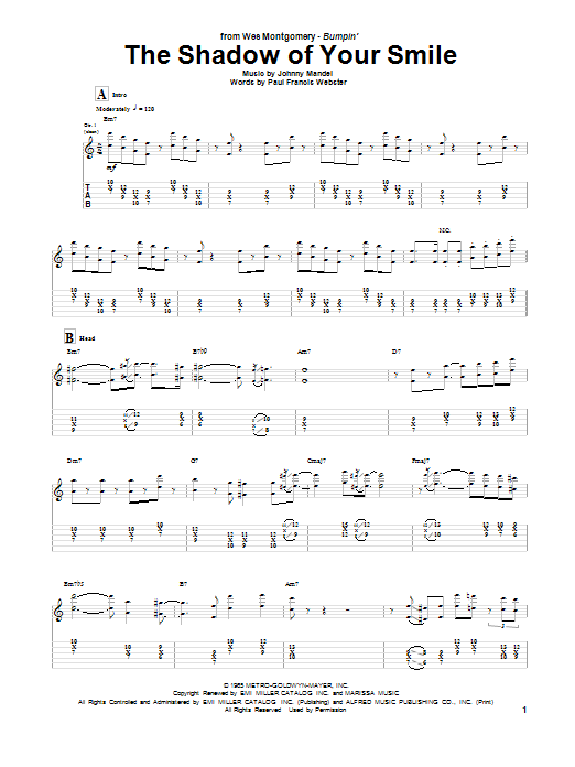 Wes Montgomery The Shadow Of Your Smile Sheet Music