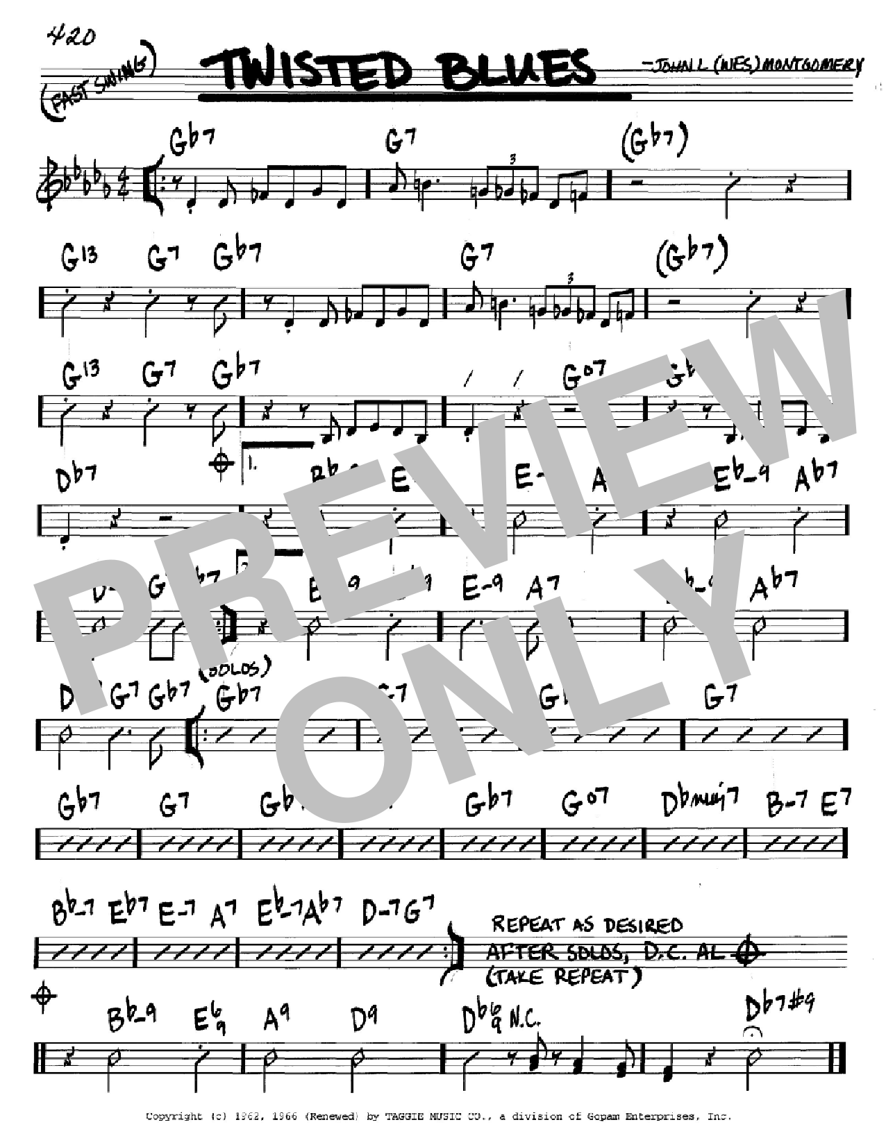 Wes Montgomery Twisted Blues Sheet Music