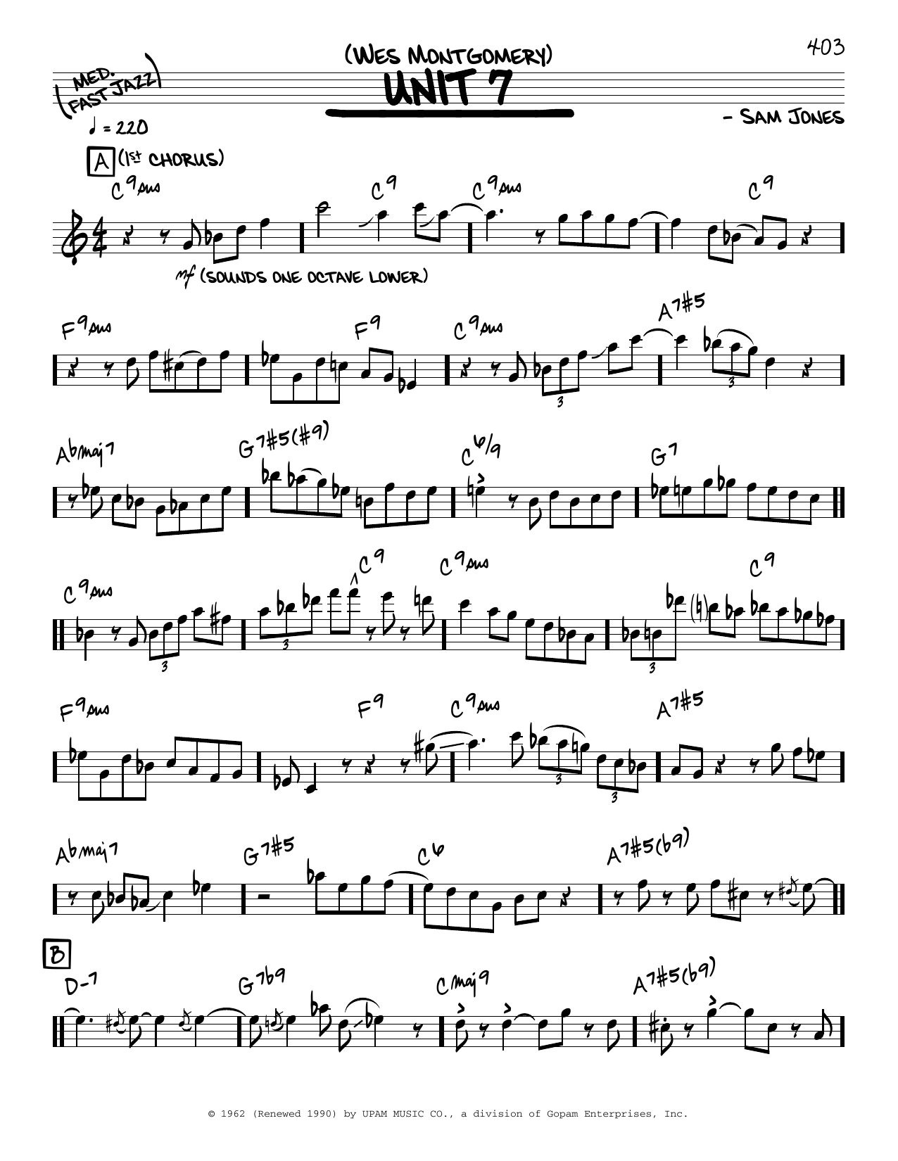 Wes Montgomery Unit 7 (solo only) Sheet Music