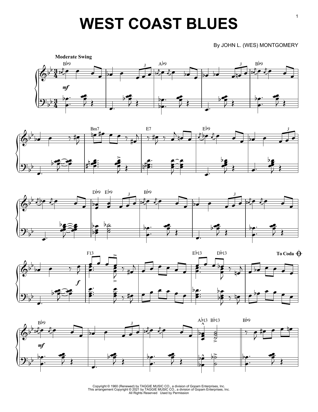 Wes Montgomery West Coast Blues [Jazz version] (arr. Brent Edstrom) Sheet Music