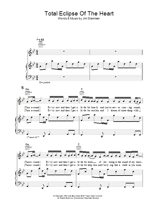 Westlife Total Eclipse Of The Heart Sheet Music
