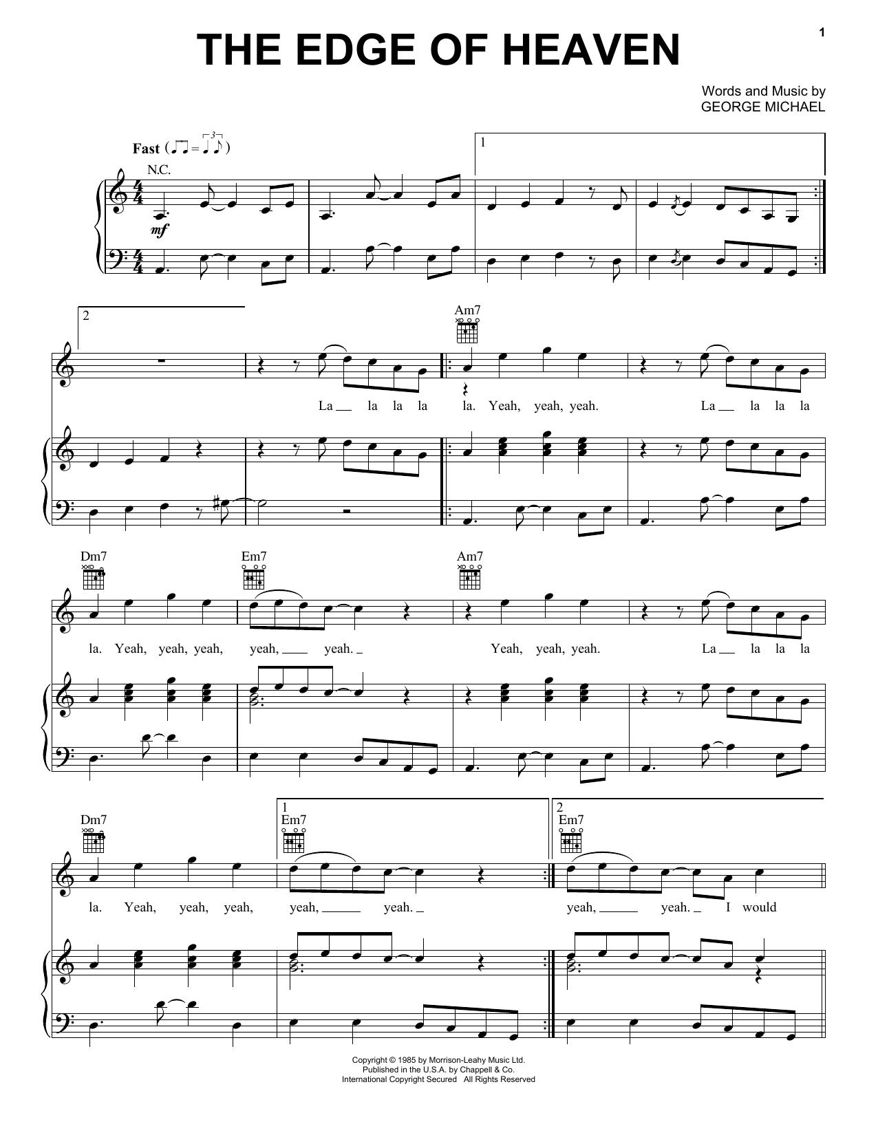 Wham! The Edge Of Heaven Sheet Music