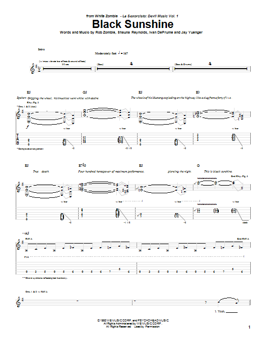 White Zombie Black Sunshine Sheet Music
