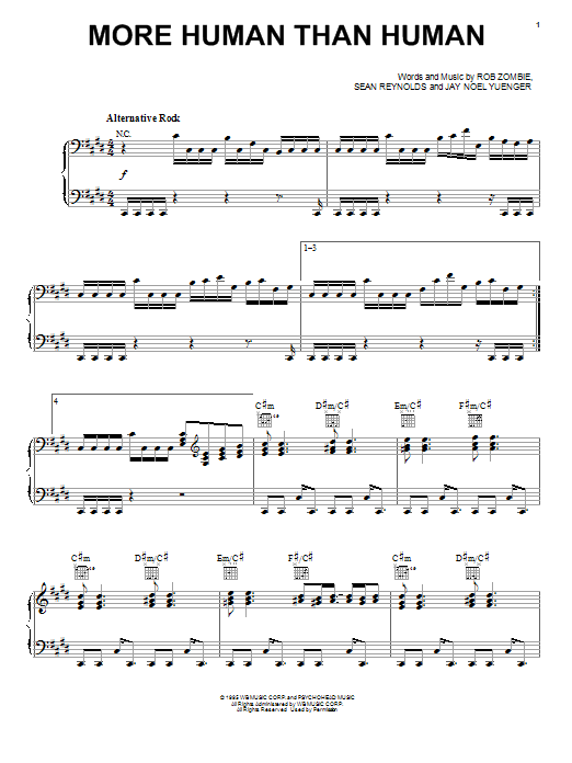 White Zombie More Human Than Human Sheet Music