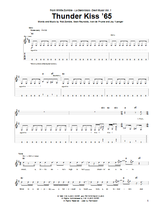 White Zombie Thunder Kiss '65 Sheet Music