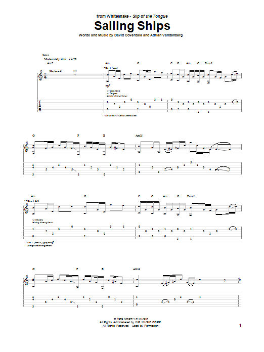 Whitesnake Sailing Ships Sheet Music