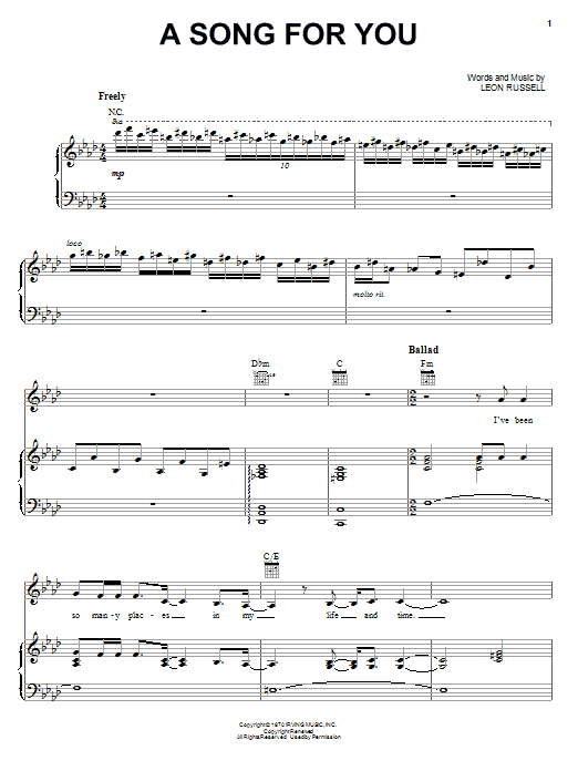 Whitney Houston A Song For You Sheet Music