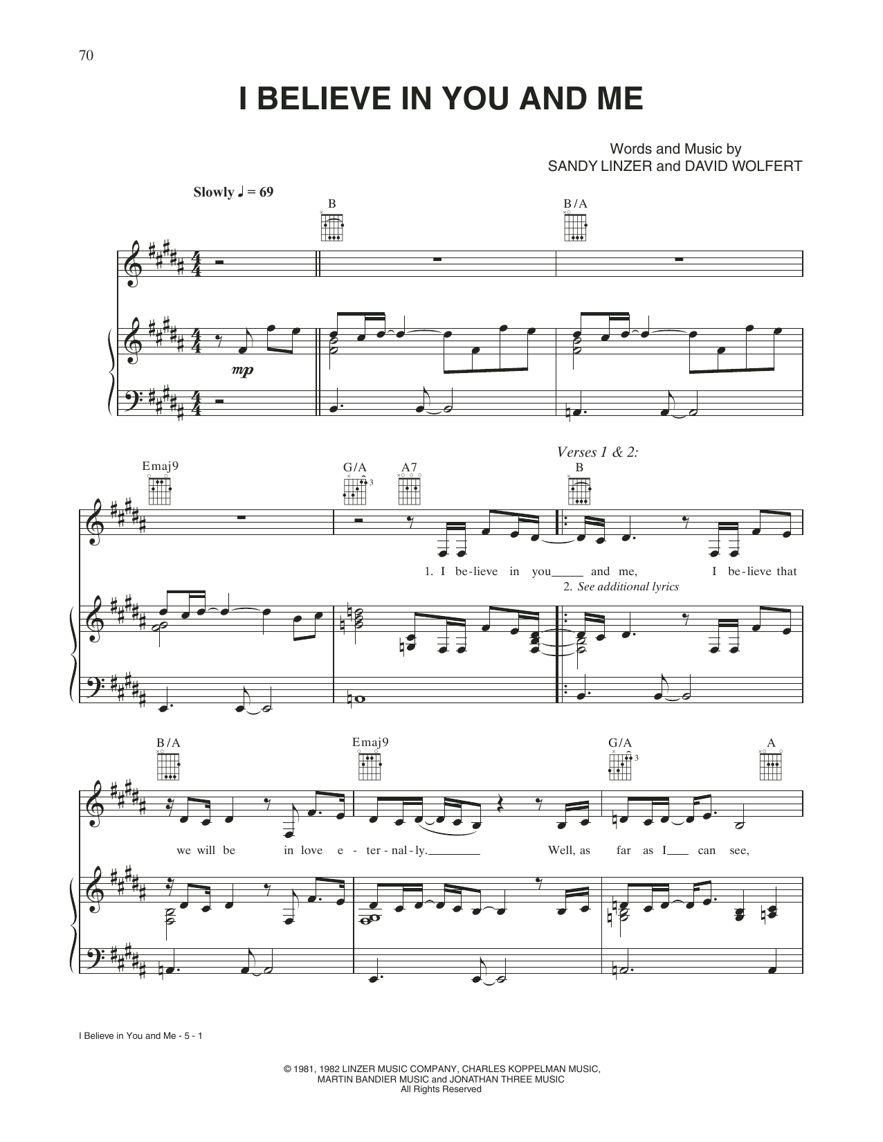 Whitney Houston I Believe In You And Me (from The Preacher's Wife) Sheet Music