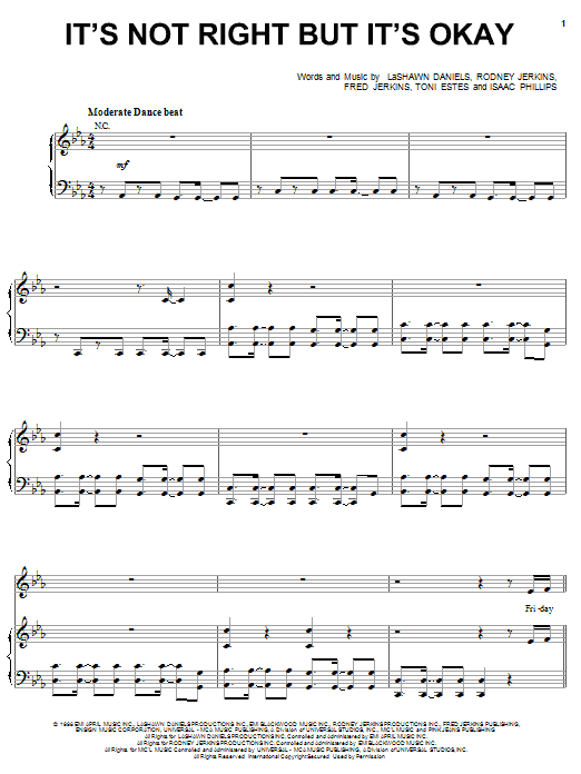 Whitney Houston It's Not Right But It's Okay Sheet Music
