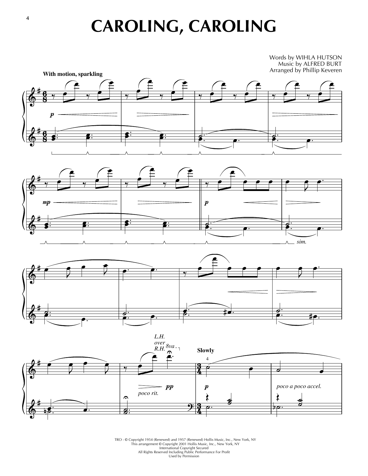Wihla Hutson and Alfred Burt Caroling, Caroling [Jazz version] (arr. Phillip Keveren) Sheet Music