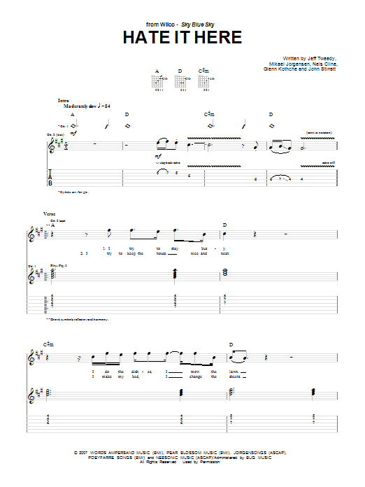 Wilco Hate It Here Sheet Music