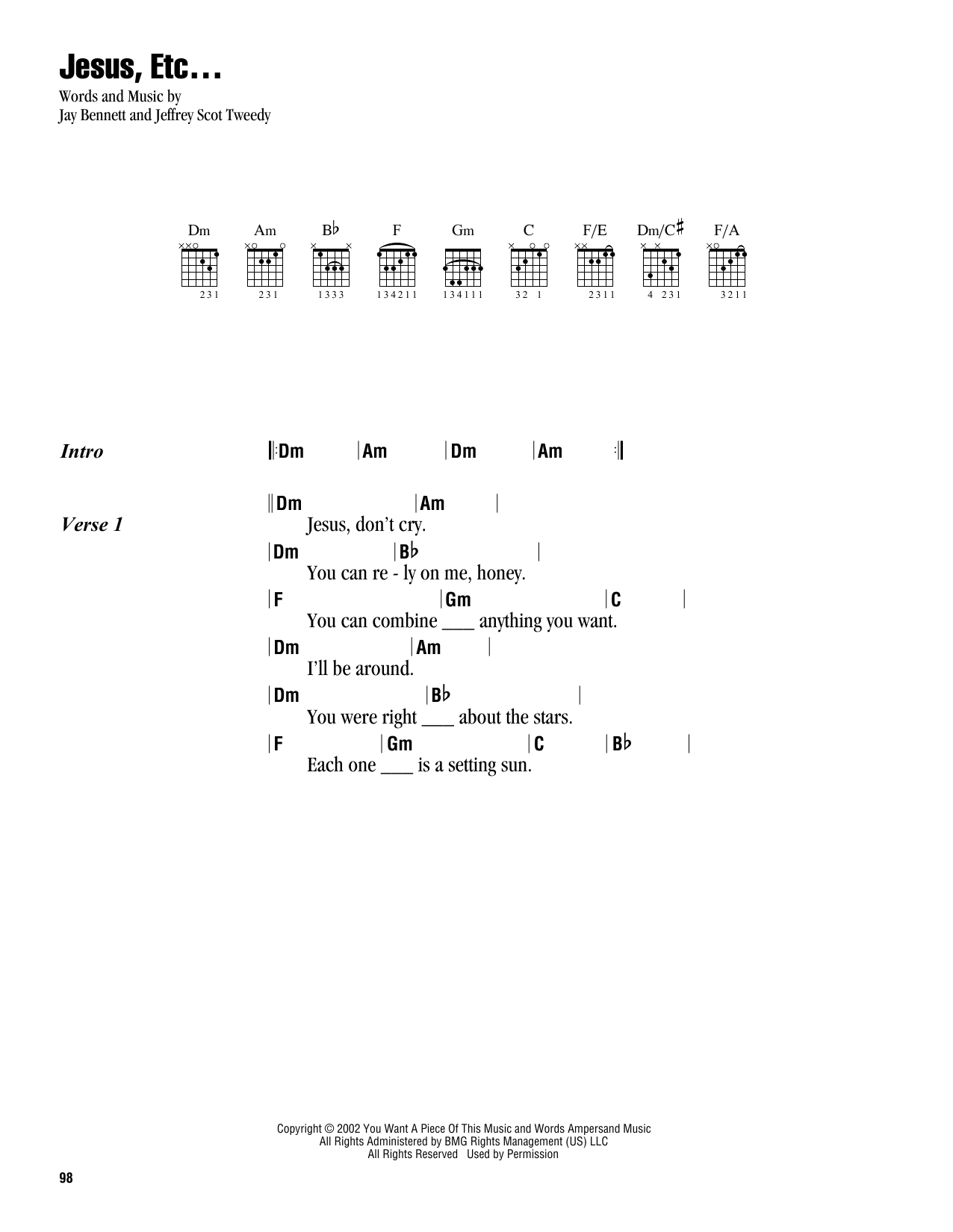 Wilco Jesus, Etc... Sheet Music