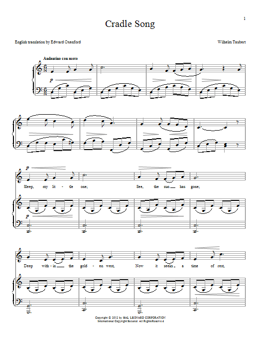 Wilhelm Taubert Cradle Song Sheet Music