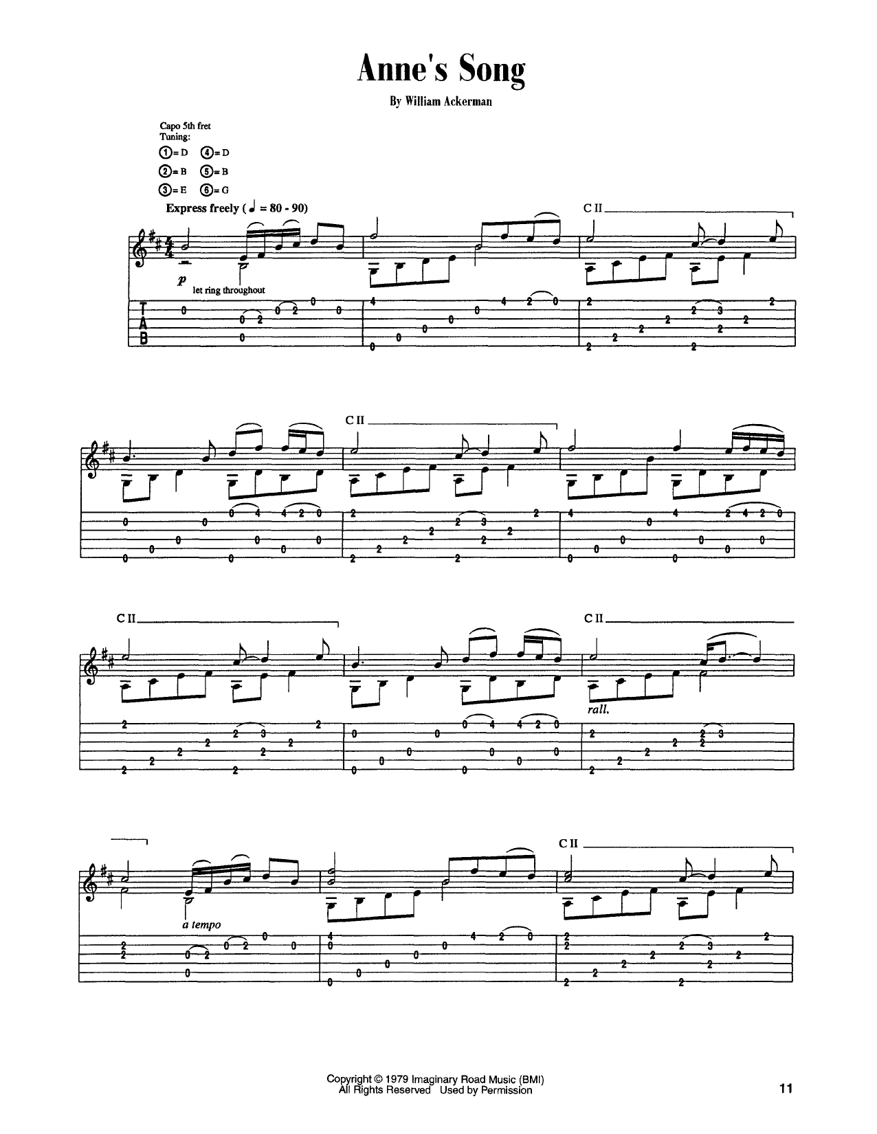 Will Ackerman Anne's Song Sheet Music