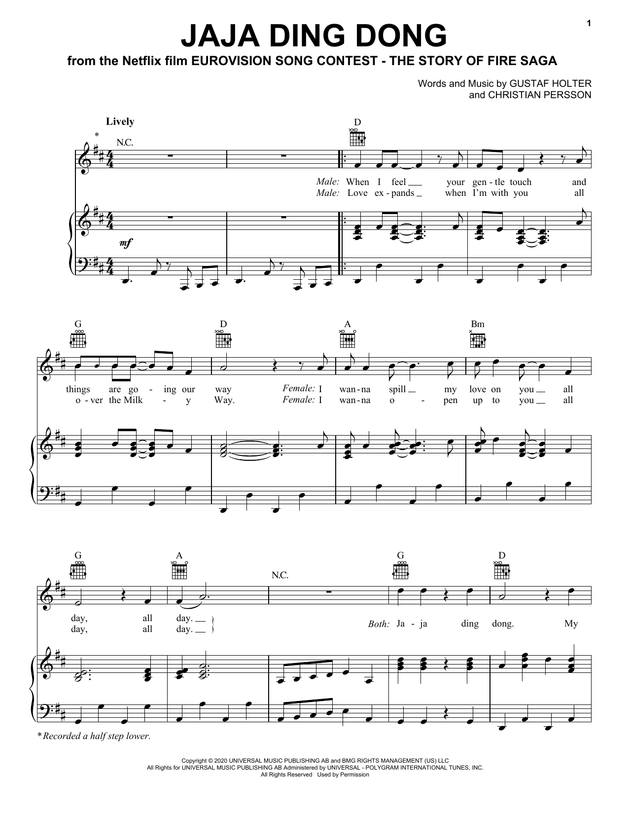 Will Ferrell & My Marianne Jaja Ding Dong (from Eurovision Song Contest: The Story of Fire Saga) Sheet Music