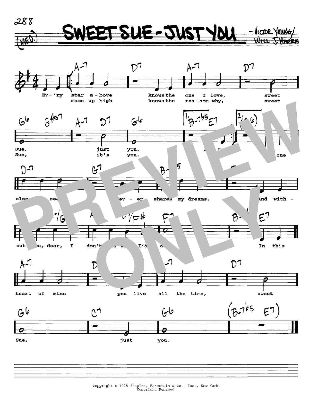 Will J. Harris Sweet Sue-Just You Sheet Music