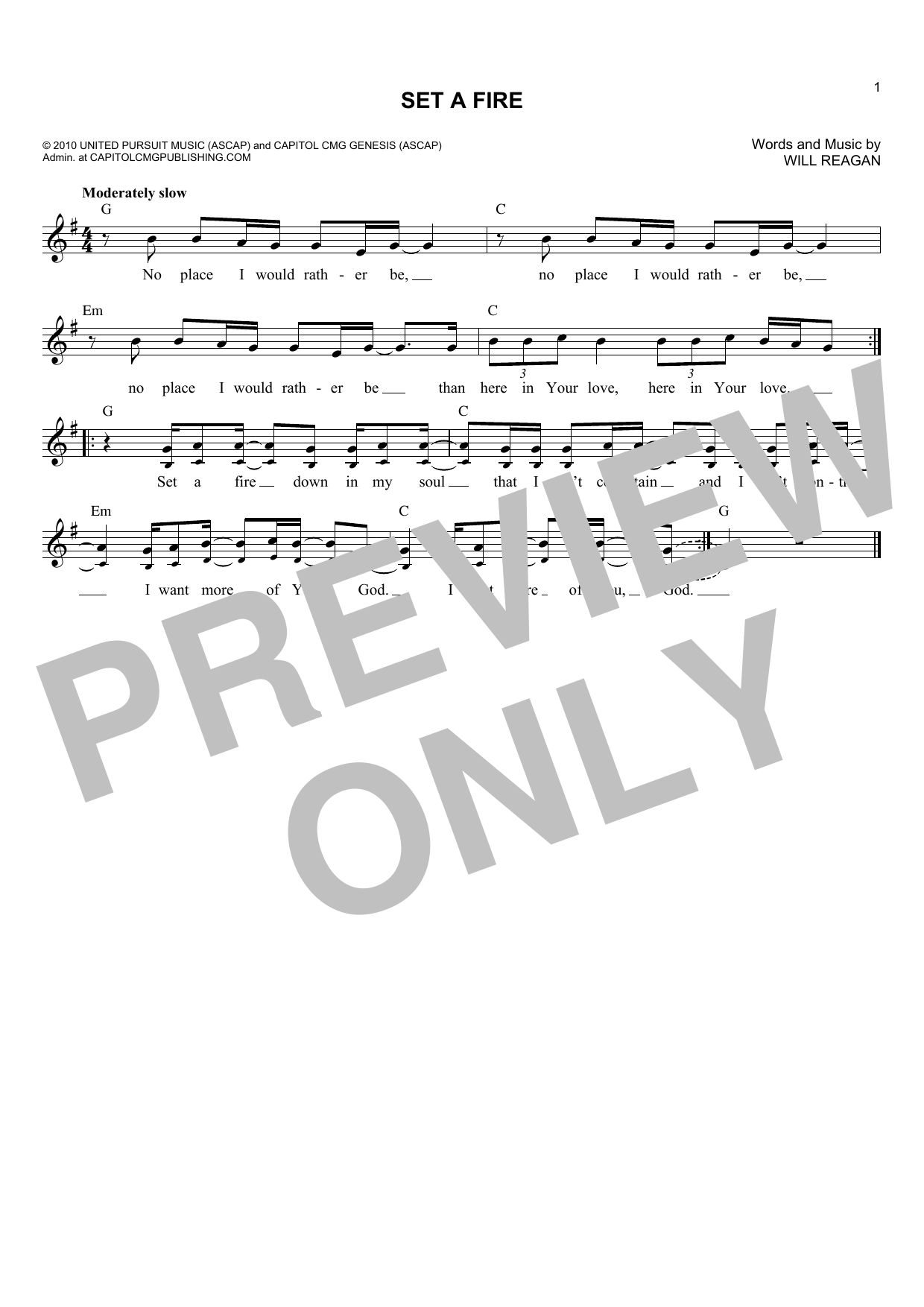 Will Reagan Set A Fire Sheet Music