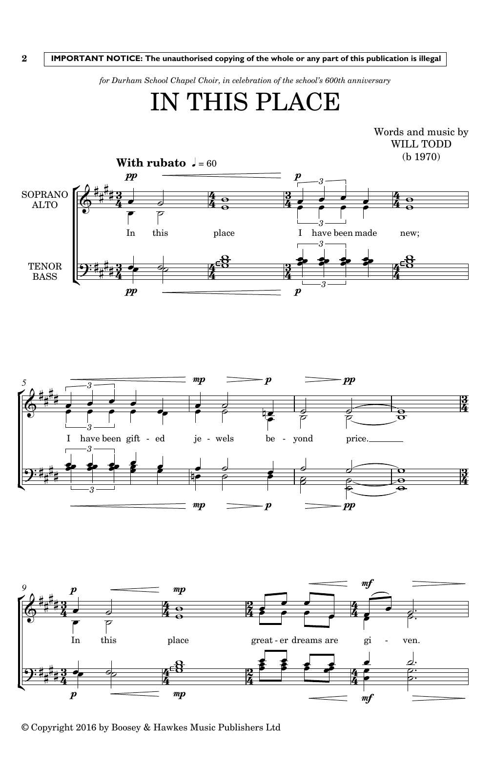 Will Todd In This Place Sheet Music