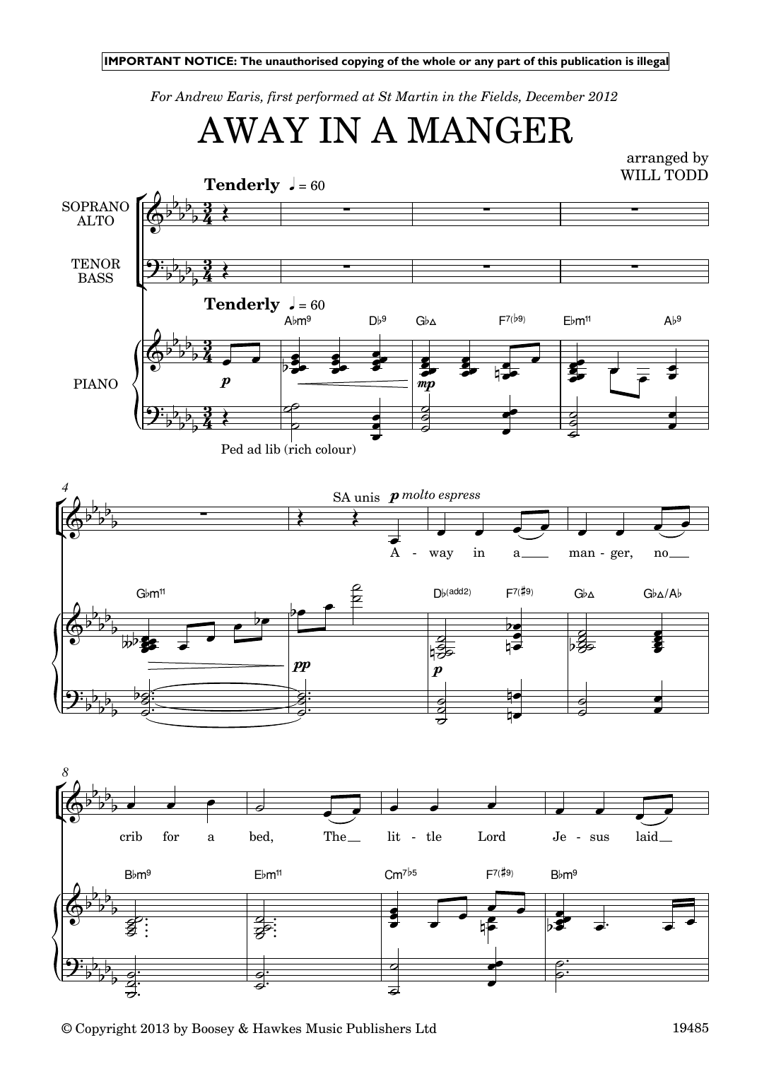 Will Todd Three Jazz Carols (Away in a Manger; Once in Royal David’s City; Silent Ni Sheet Music