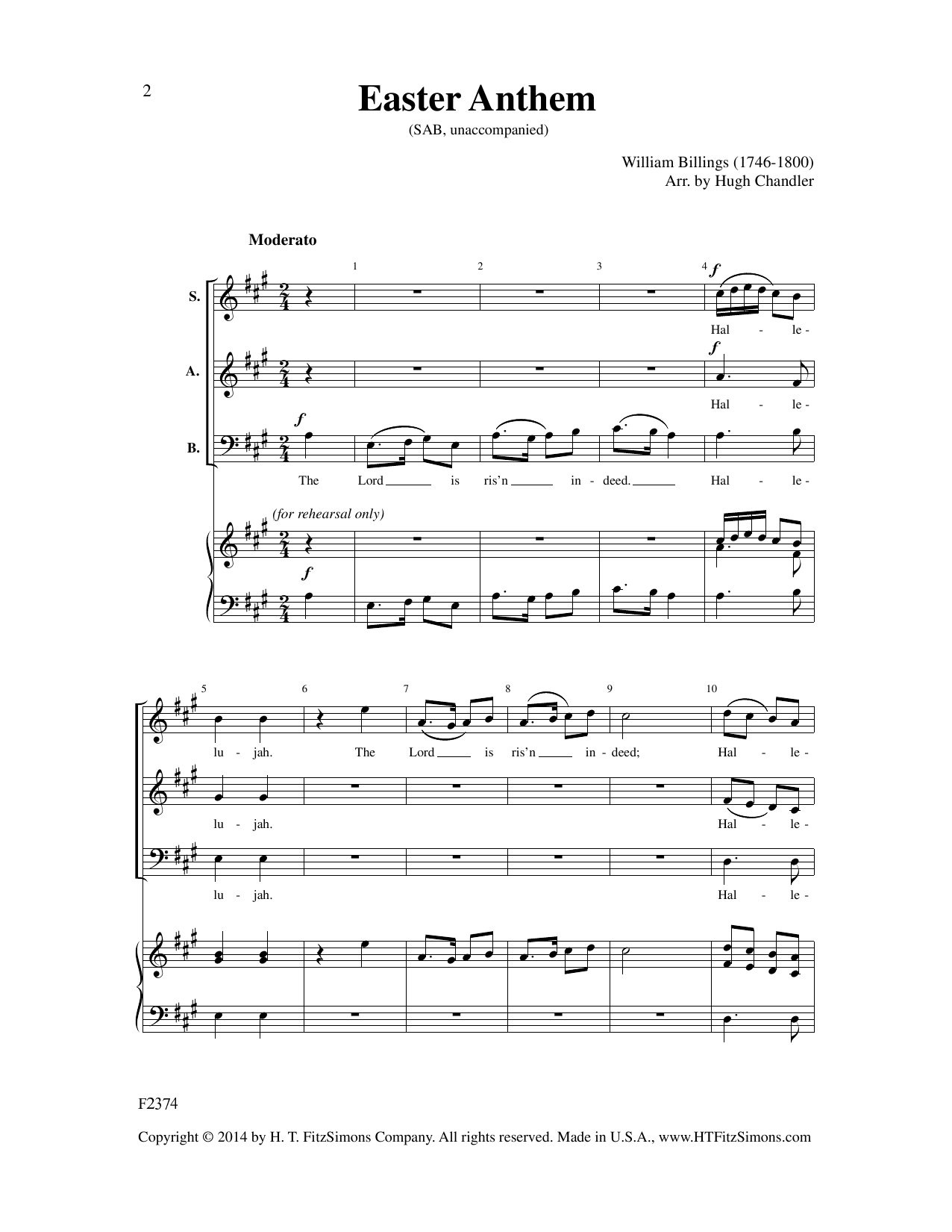 William Billings Easter Anthem (arr. Hugh Chandler) Sheet Music
