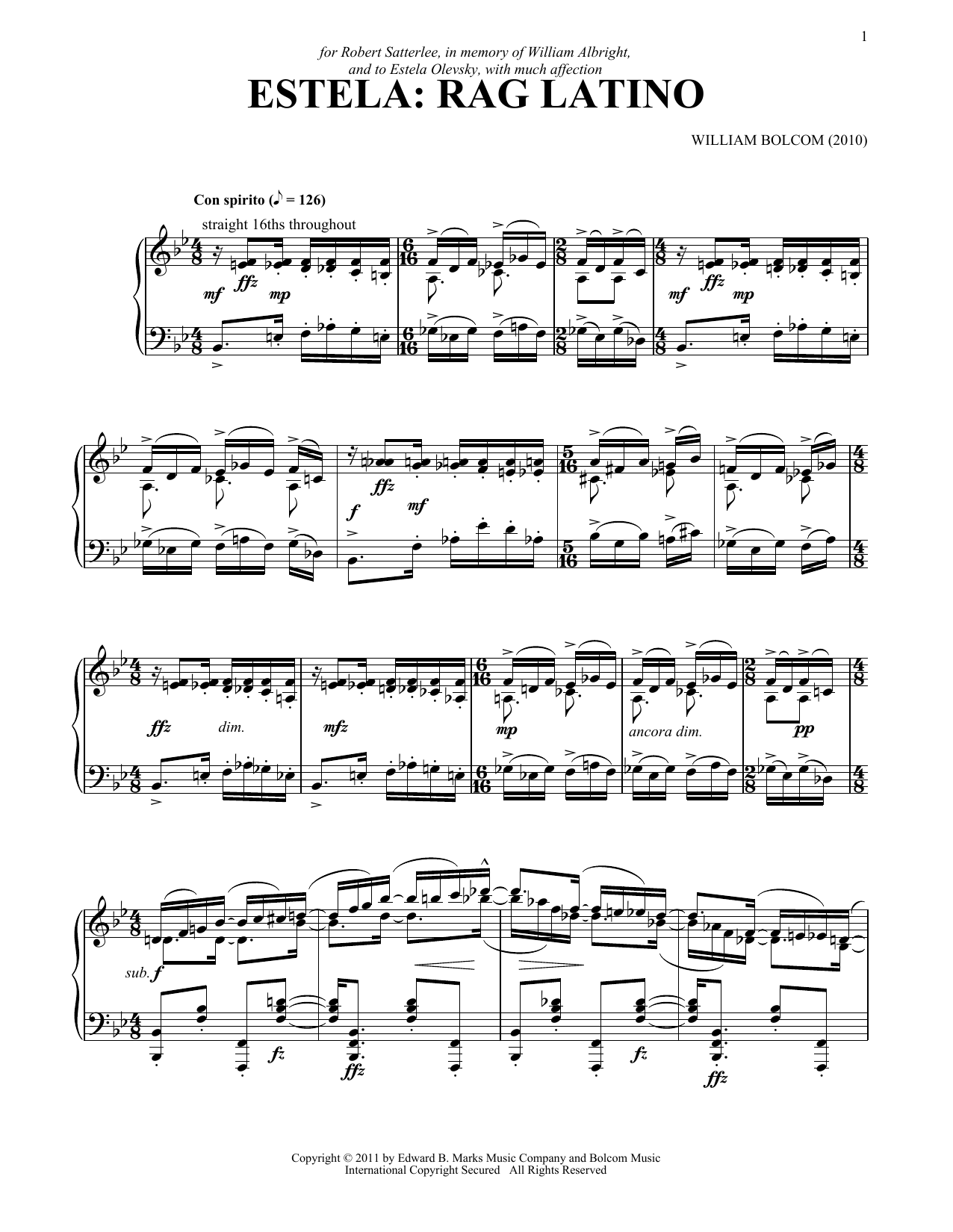William Bolcom Estela: Rag Latino Sheet Music