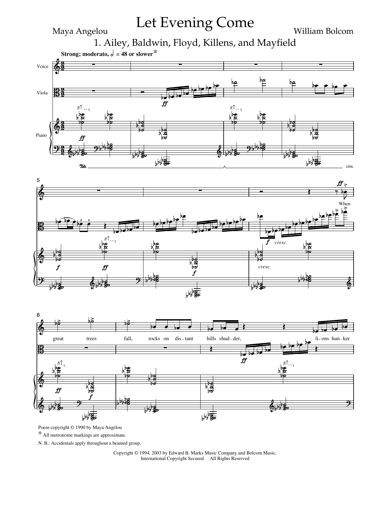 William Bolcom Let Evening Come (for soprano, viola and piano) Sheet Music