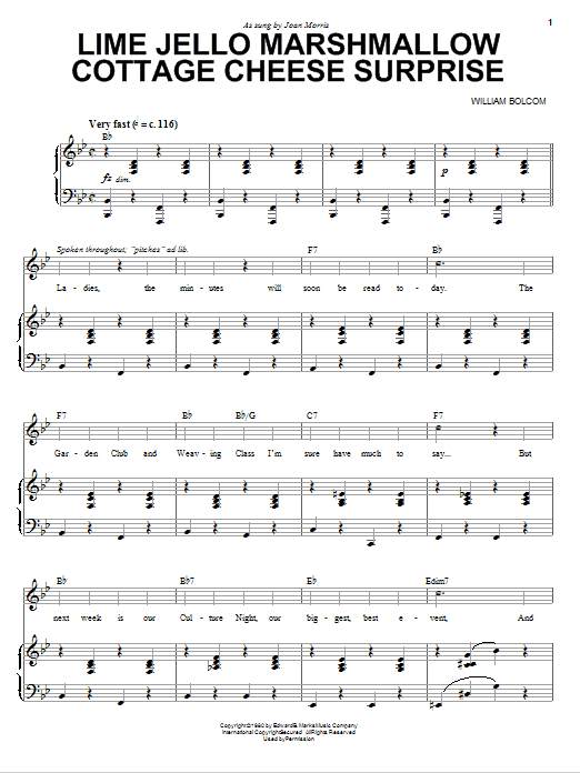 William Bolcom Lime Jello Marshmallow Cottage Cheese Surprise Sheet Music