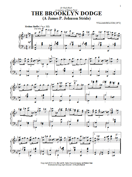William Bolcom The Brooklyn Dodge Sheet Music