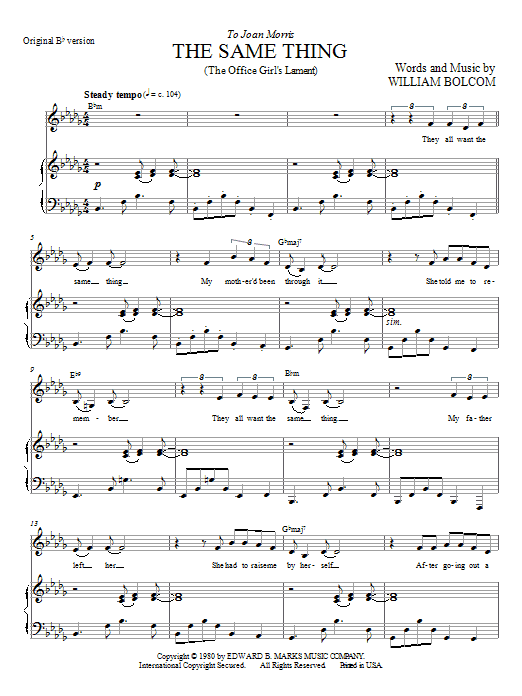 William Bolcom The Same Thing (The Office Girl's Lament) Sheet Music