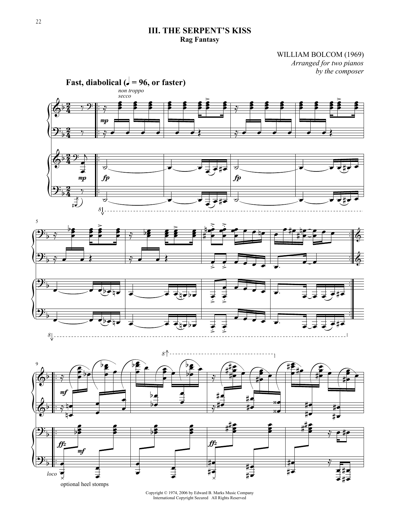 William Bolcom The Serpent's Kiss Sheet Music