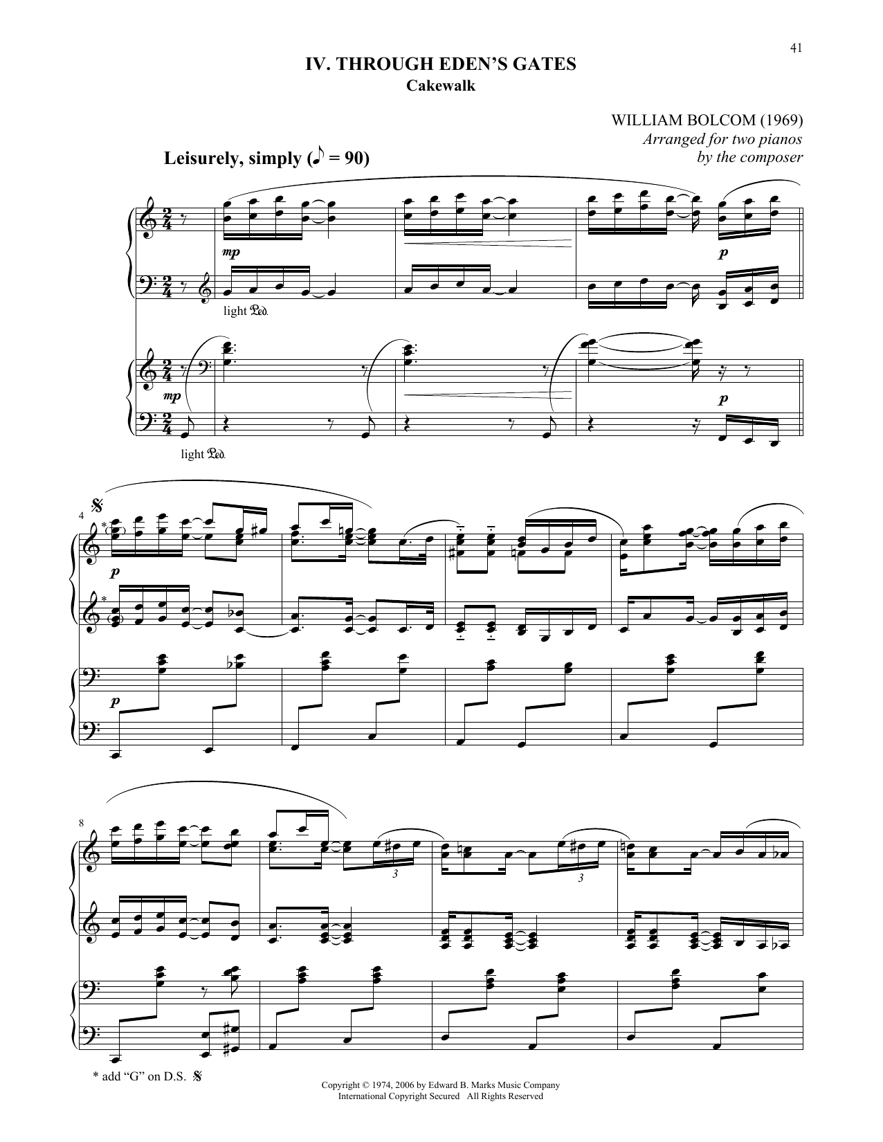 William Bolcom Through Eden's Gates Sheet Music