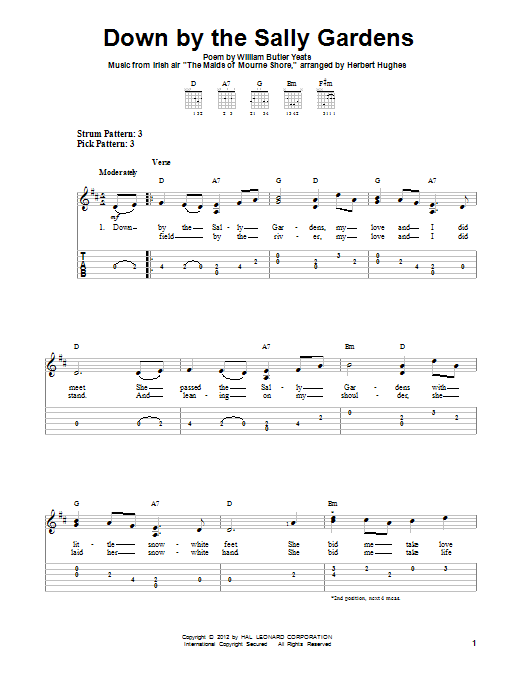 William Butler Yeats Down By The Sally Gardens Sheet Music