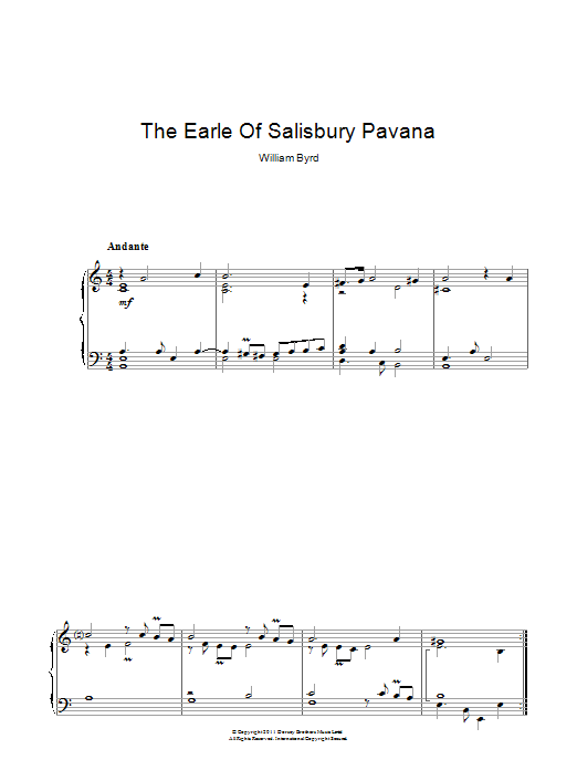 William Byrd The Earle Of Salisbury Pavana Sheet Music