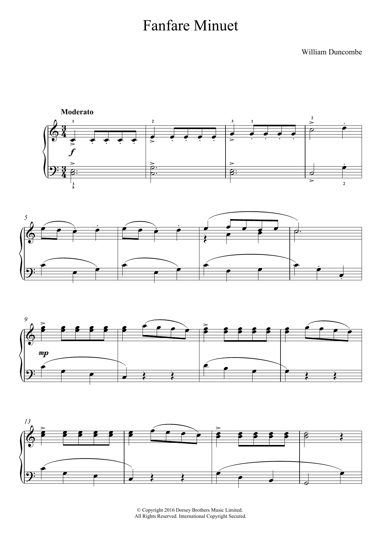 William Duncombe Fanfare Minuet Sheet Music