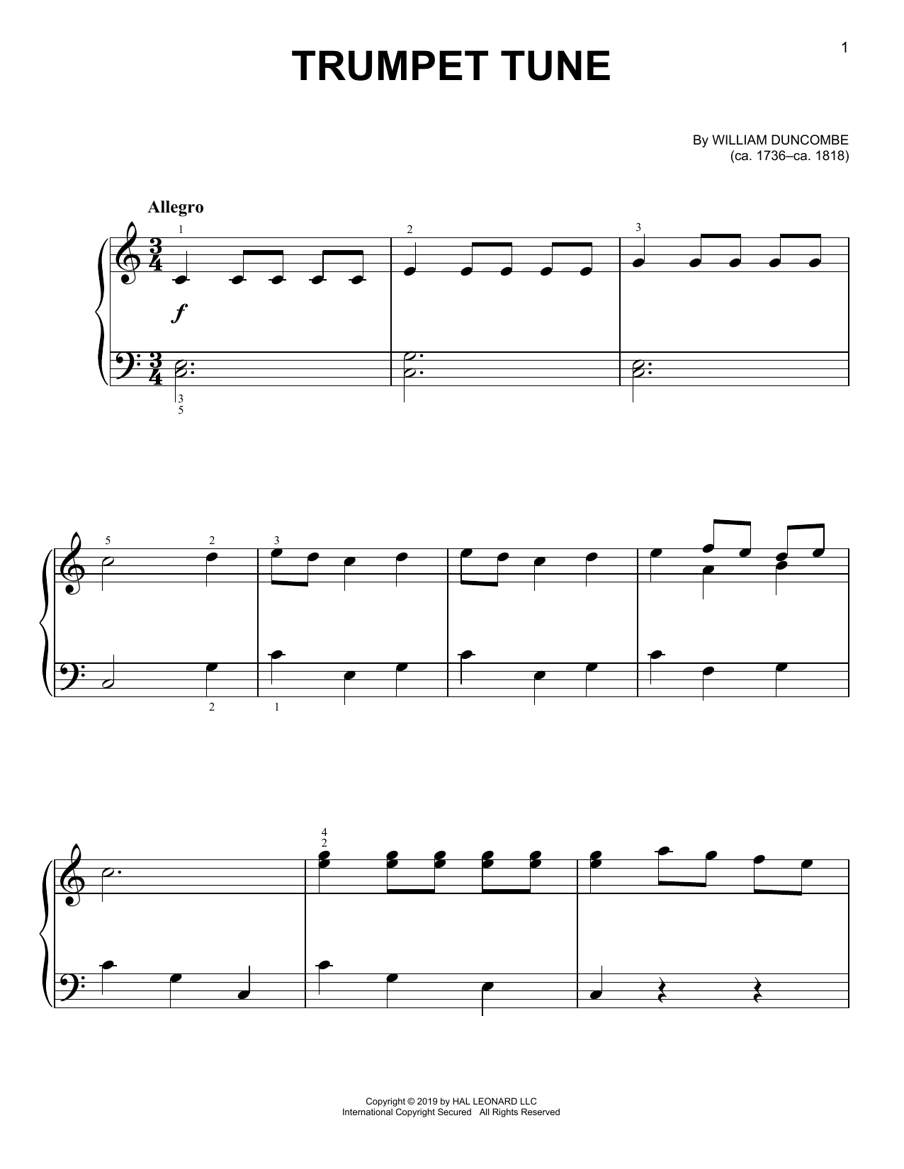 William Duncombe Trumpet Tune Sheet Music