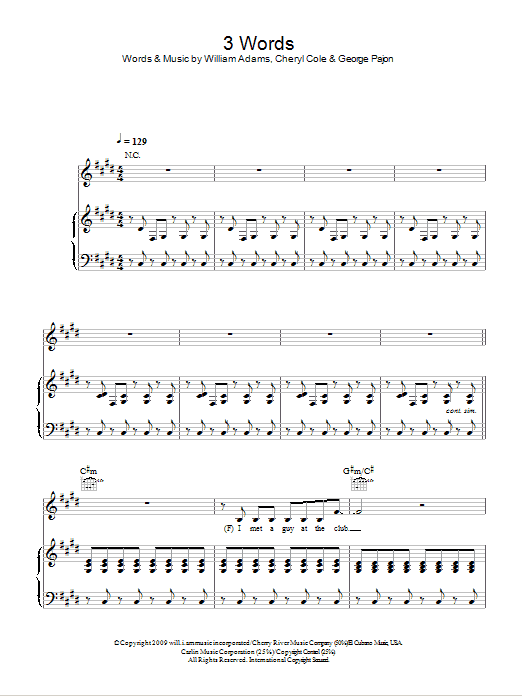will.i.am featuring Cheryl Cole 3 Words Sheet Music