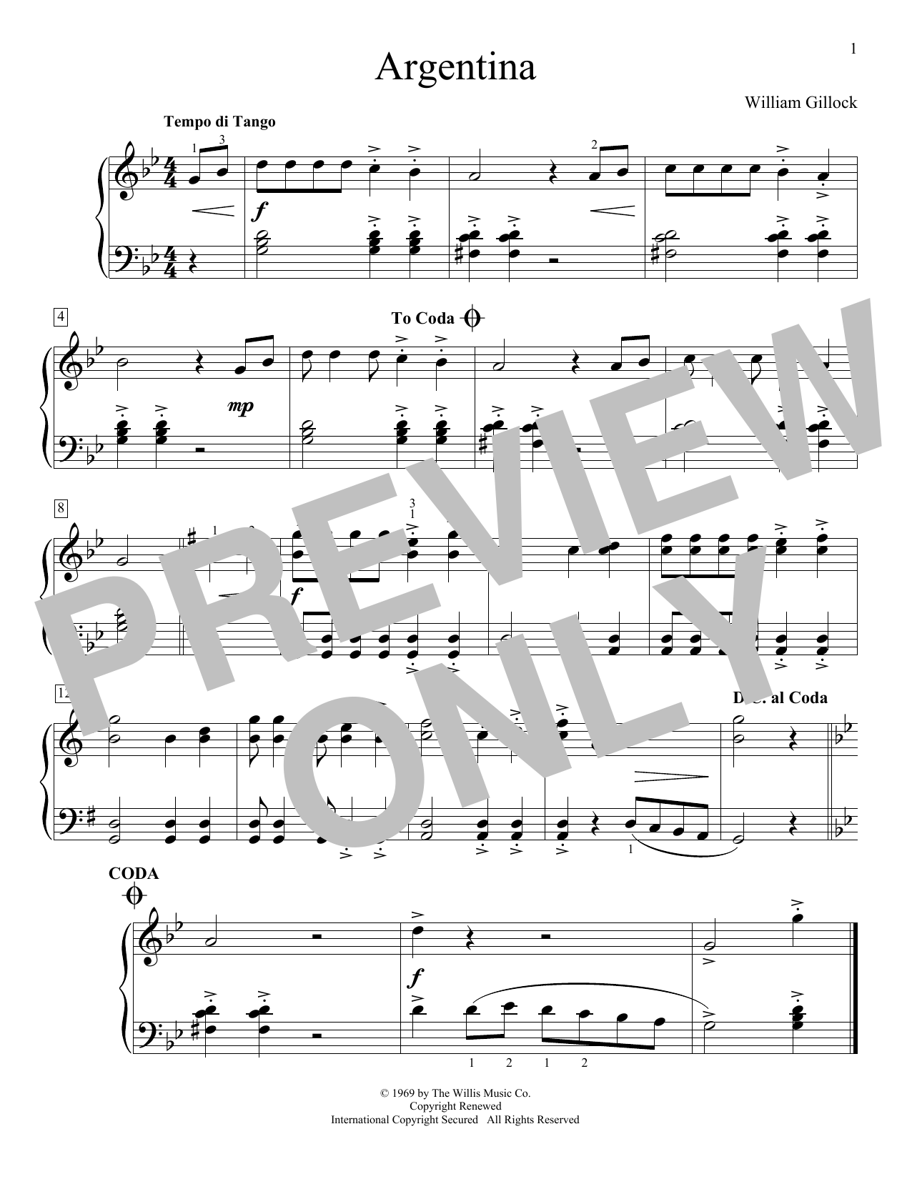 William Gillock Argentina Sheet Music