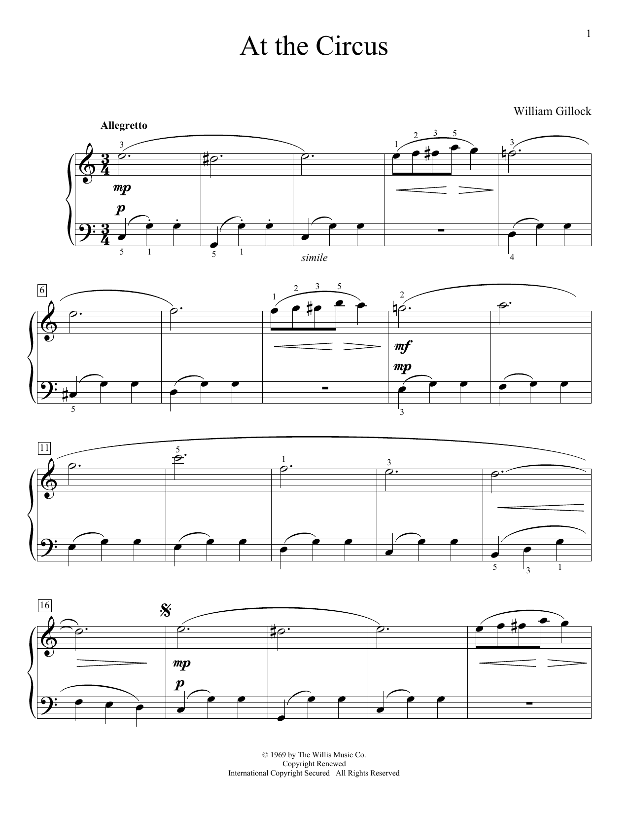 William Gillock At The Circus Sheet Music