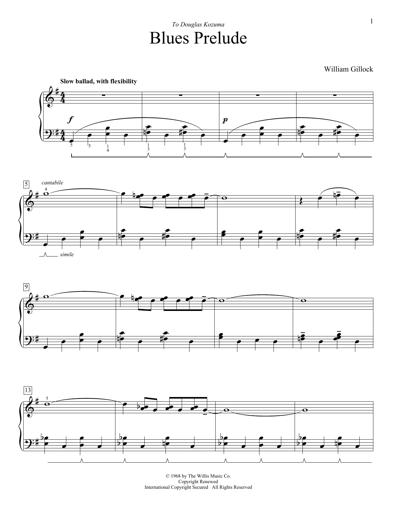 William Gillock Blues Prelude Sheet Music