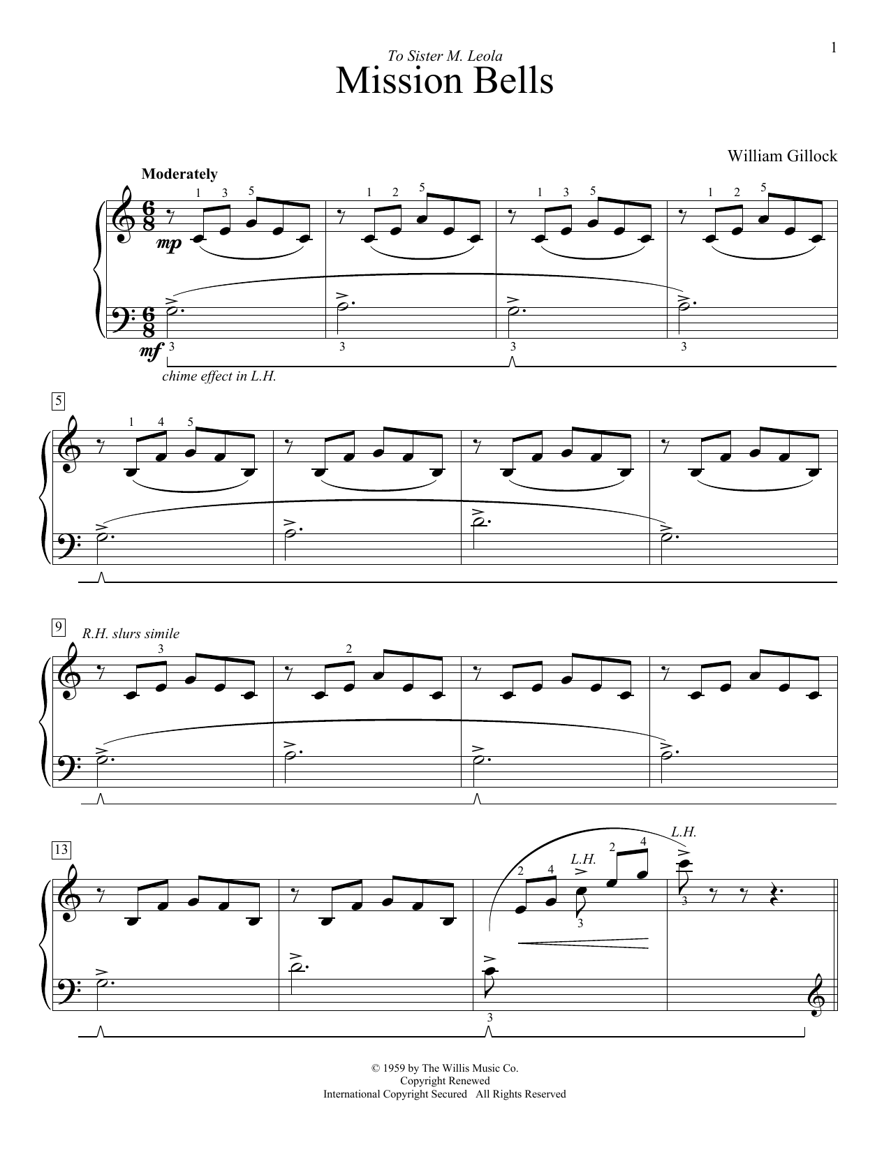 William Gillock Mission Bells Sheet Music