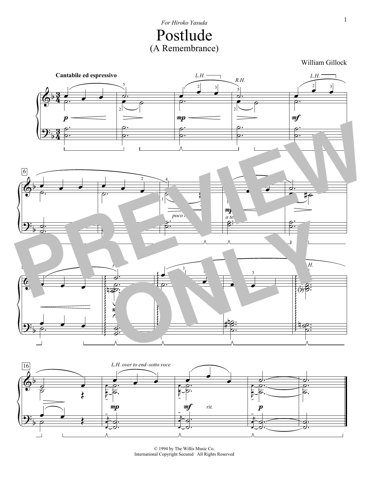 William Gillock Postlude (A Remembrance) Sheet Music