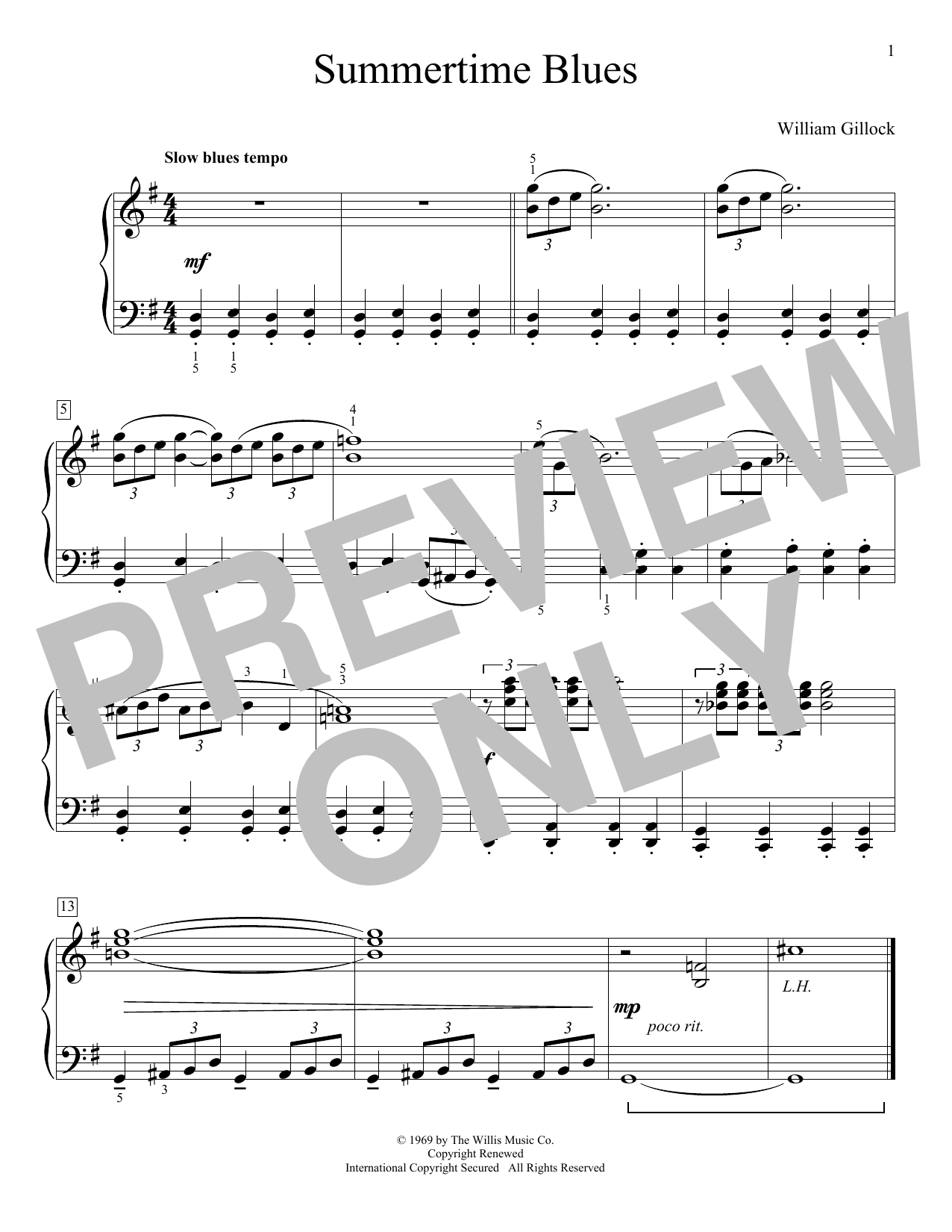 William Gillock Summertime Blues Sheet Music