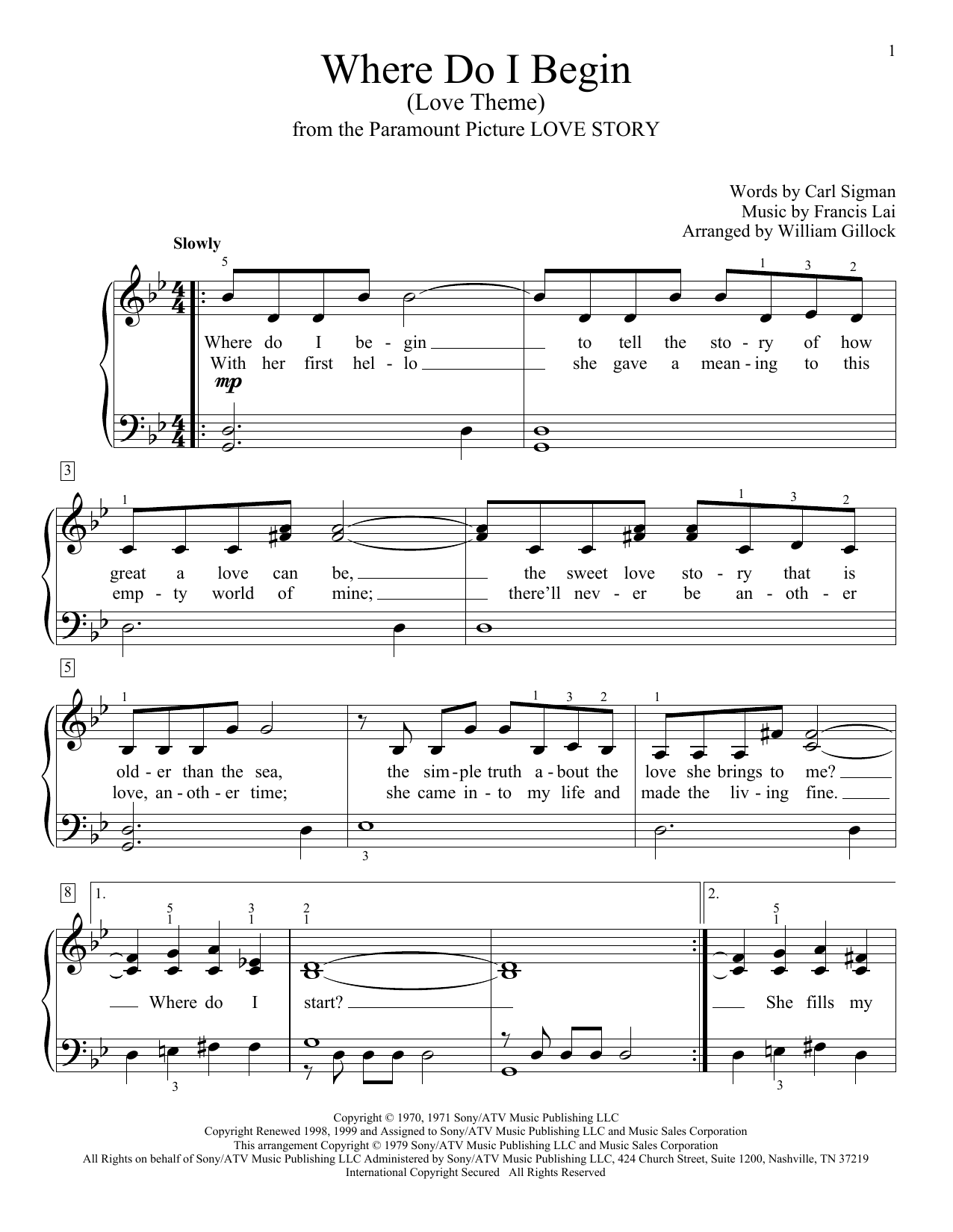 William Gillock Where Do I Begin (Love Theme) Sheet Music