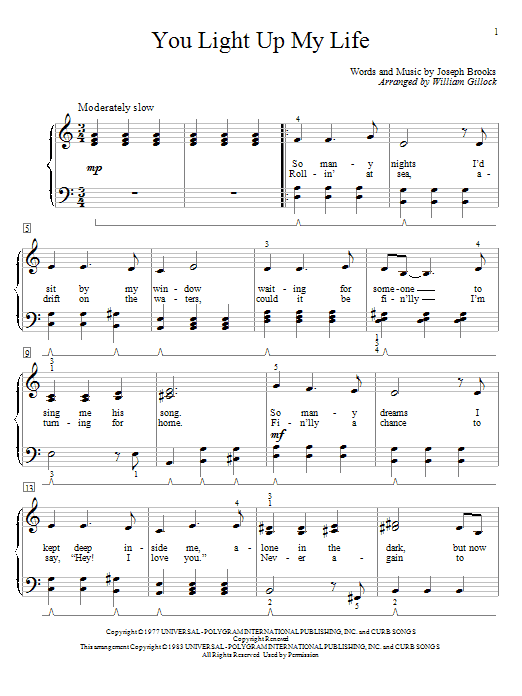 William Gillock You Light Up My Life Sheet Music