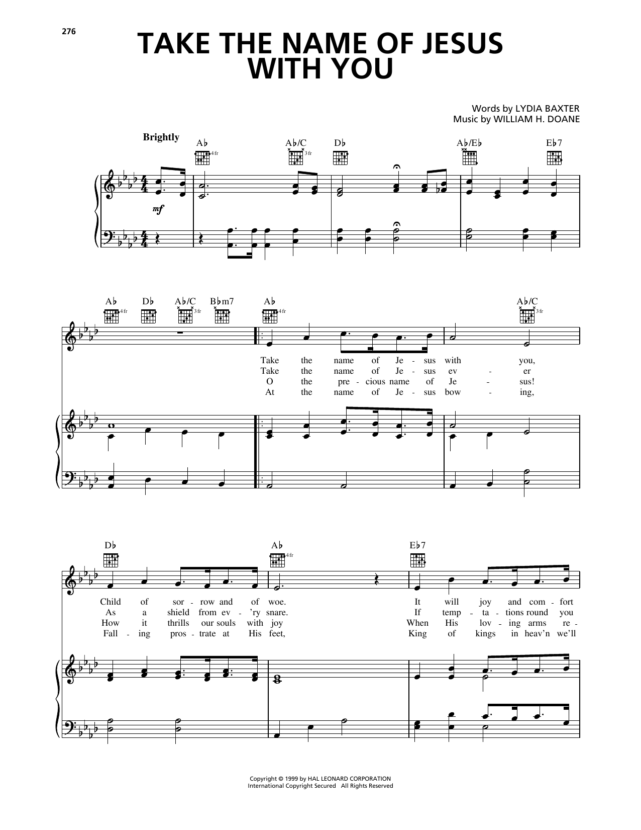 William H. Doane Take The Name Of Jesus With You Sheet Music