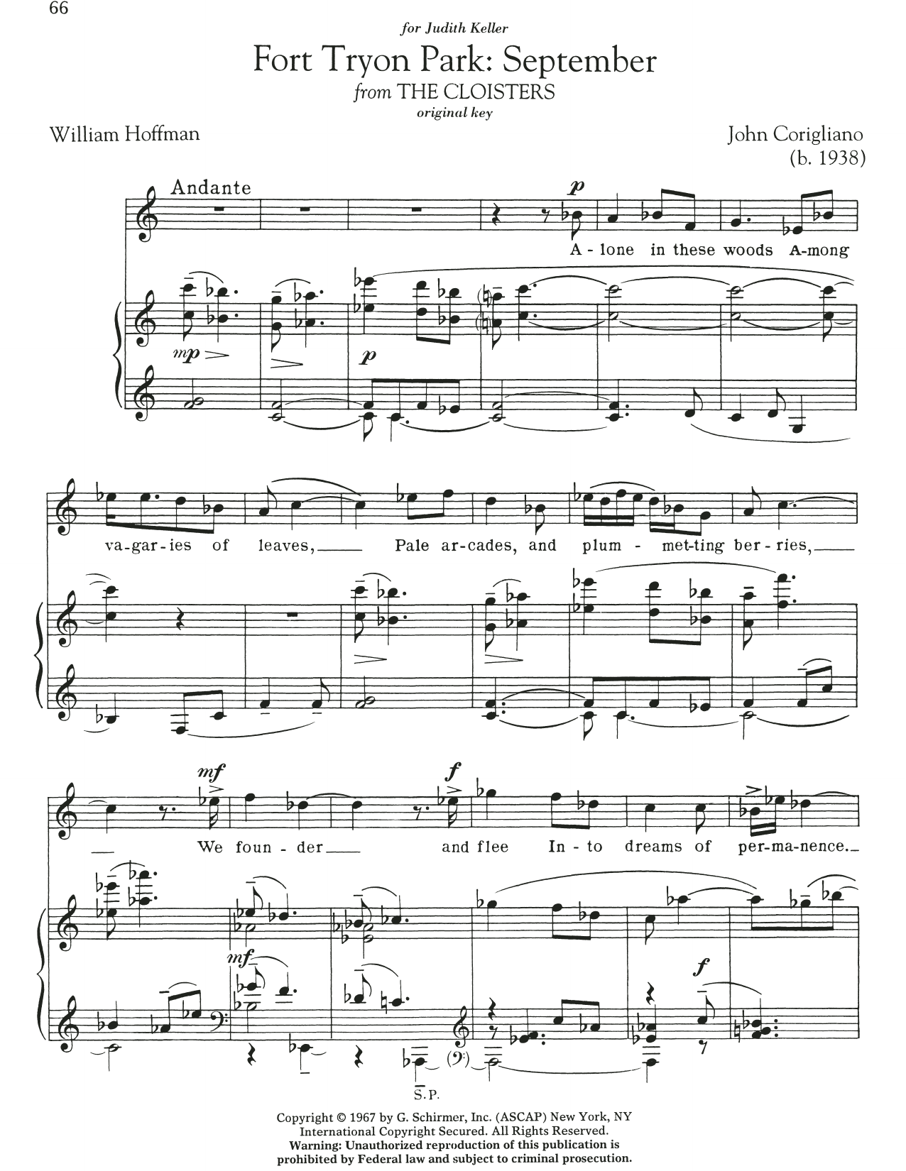 William Hoffman Fort Tryon Park: September Sheet Music