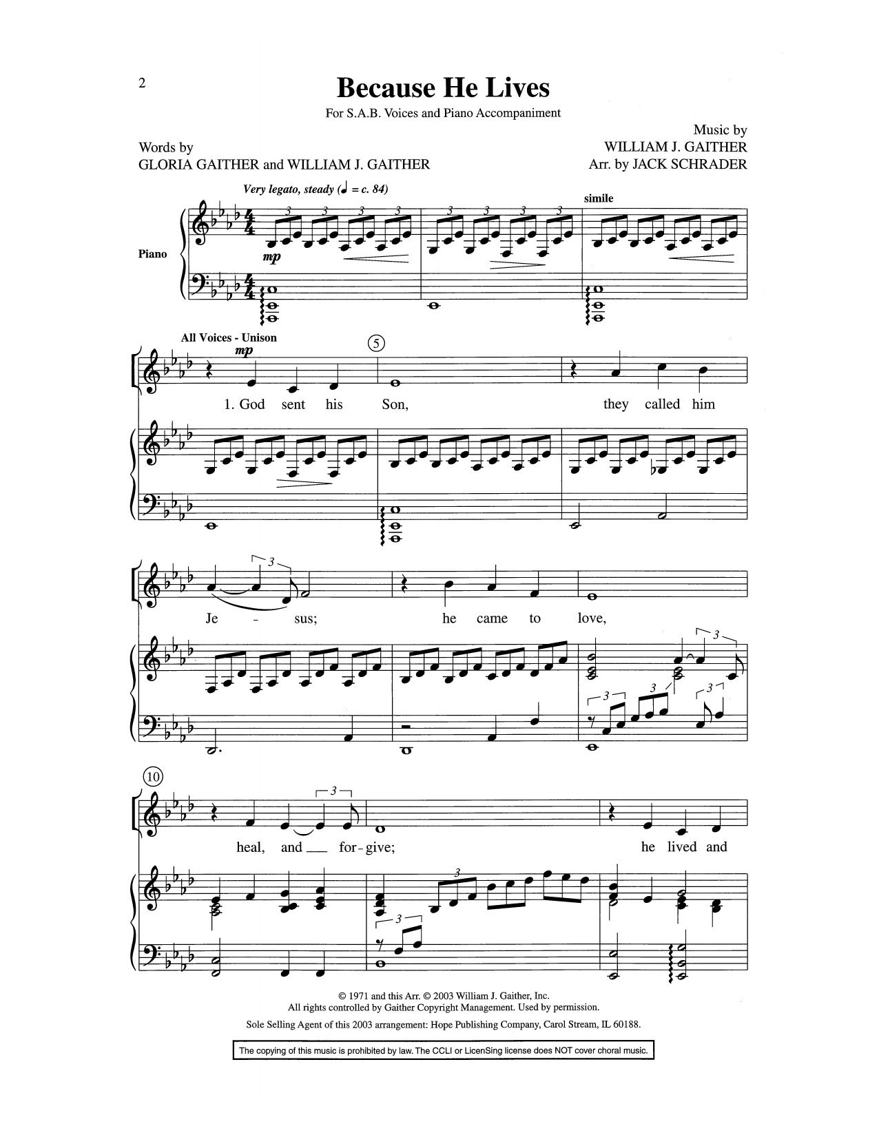 William J. Gaither Because He Lives Sheet Music